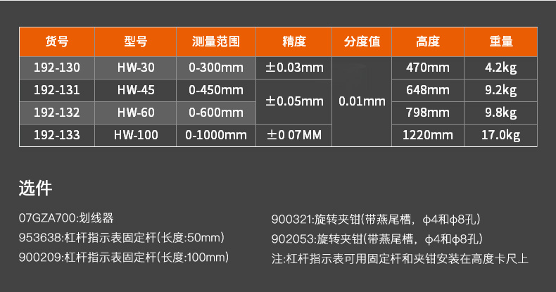 三豐帶表高度尺192-133參數(shù)